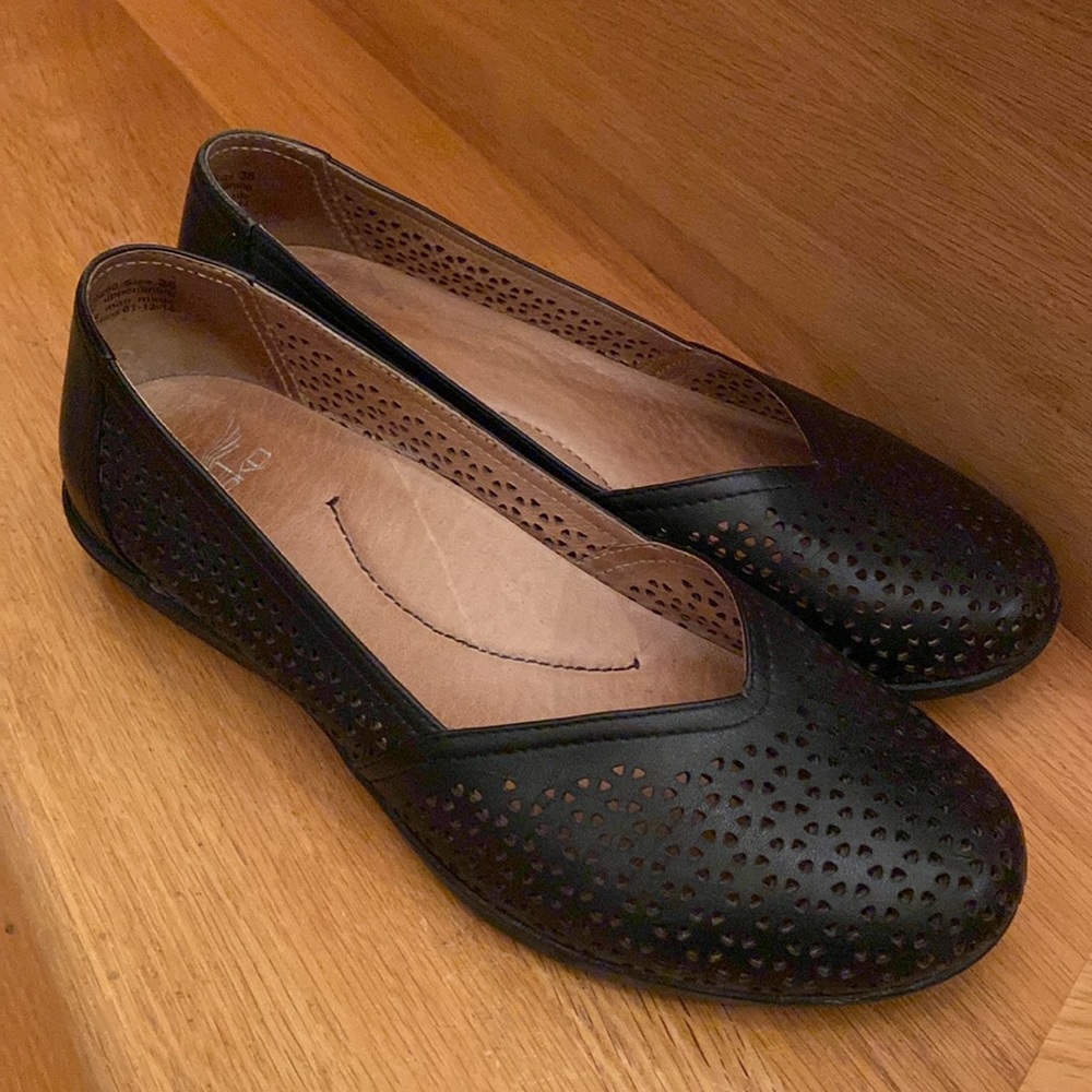 Dansko Black Perforated Flats